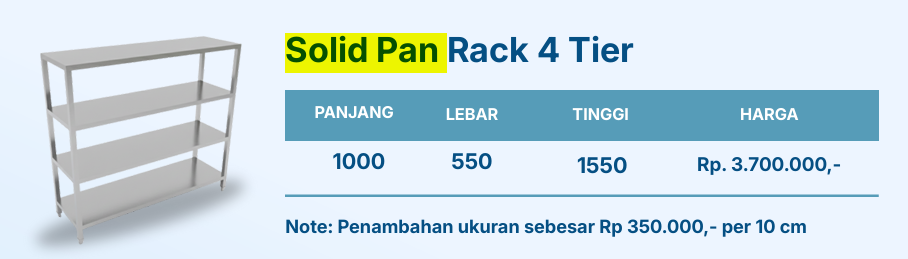 Solid Pan Rack Stainless Steel – Rak Penyimpanan Dapur Komersial Terbaik
