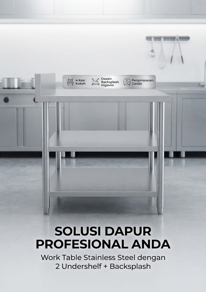 Keunggulan Work Table with 2 Undershelf Stainless Steel